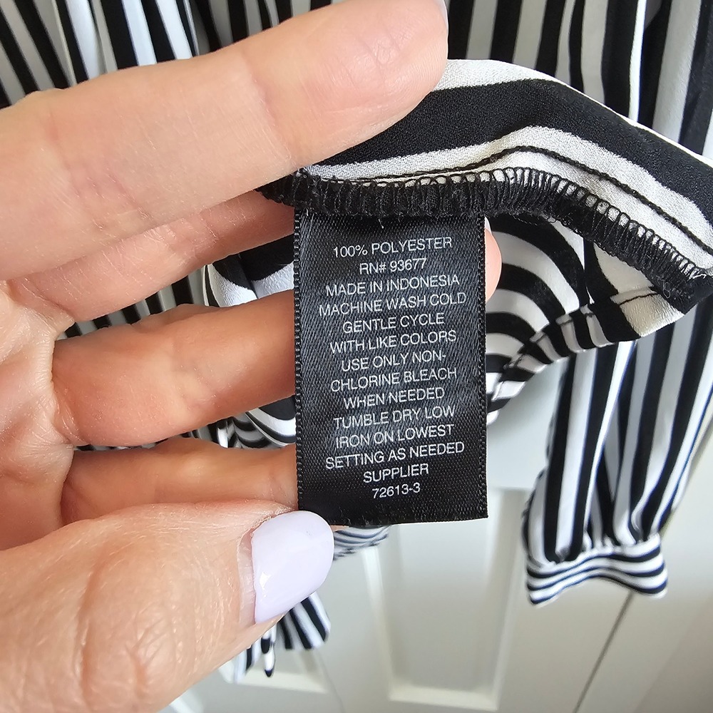 Worthington Academia Black White Striped Tie Neck Blouse Long Sleeve Top Size M - Picture 3 of 4